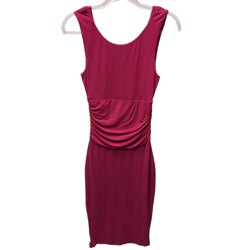 Contouring Slimming Slinky Ruched Bodycon Burgundy Red Midi Tank Dress